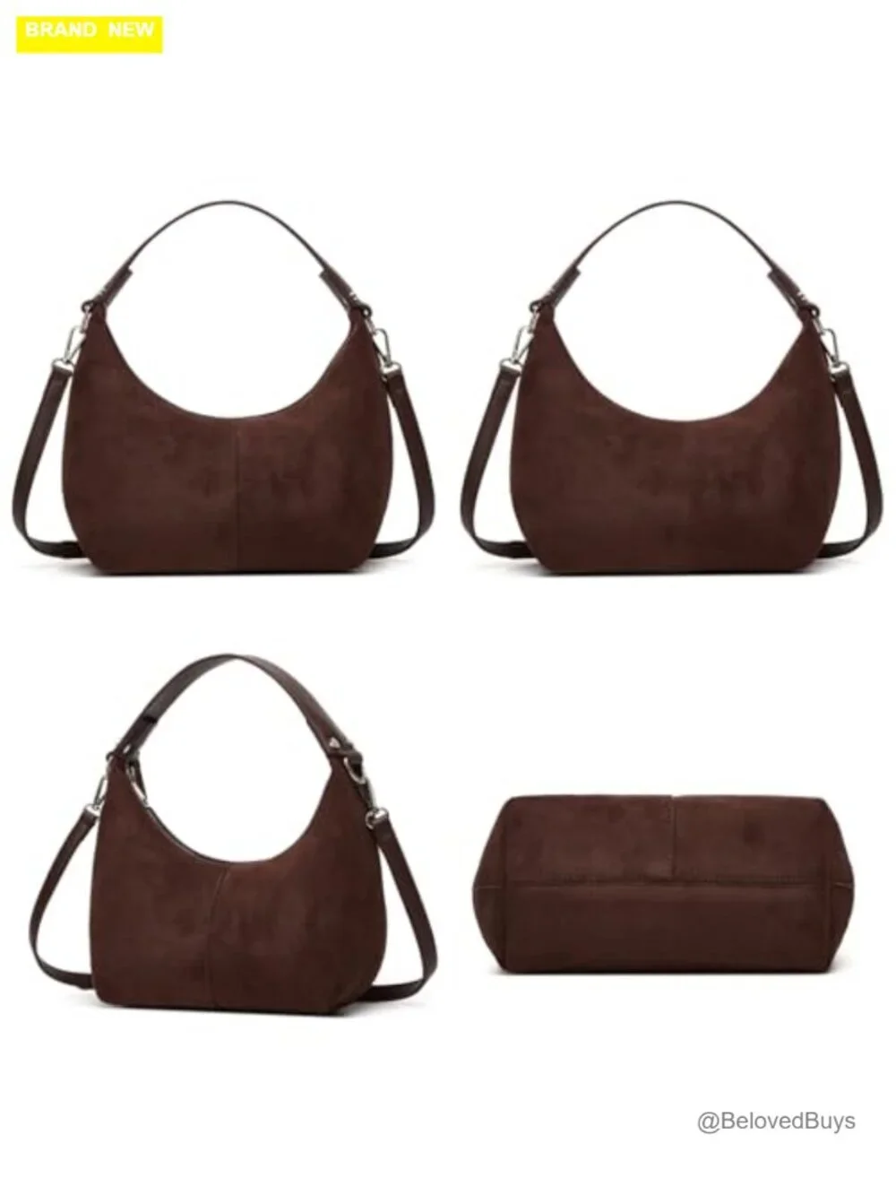 Vintage Suede Crescent Bag Slouchy Hobo Shoulder Tote Purse for Women